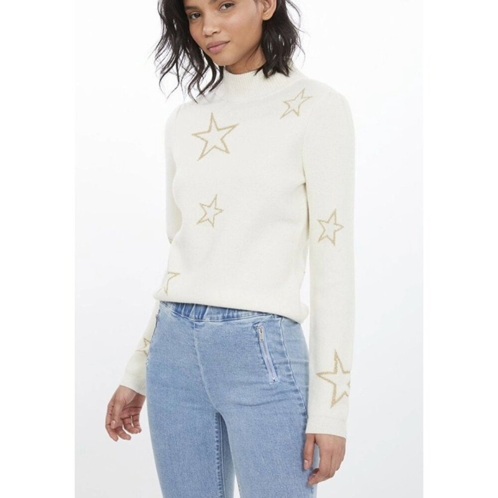 Generation Love Khloe Star Sweater - Wool & Cashmere Blend - Gold Jacquard - M